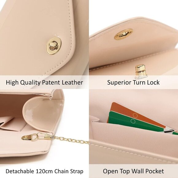 Patent Leather Envelope Clutch Womens Evening Handbag Stylish Shoulder Crossbody - Picture 7 of 9